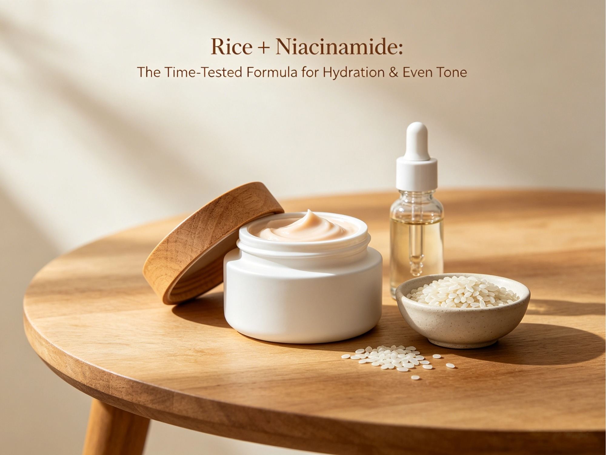 Riso + Niacinamide: la formula collaudata per idratazione e colorito uniforme.